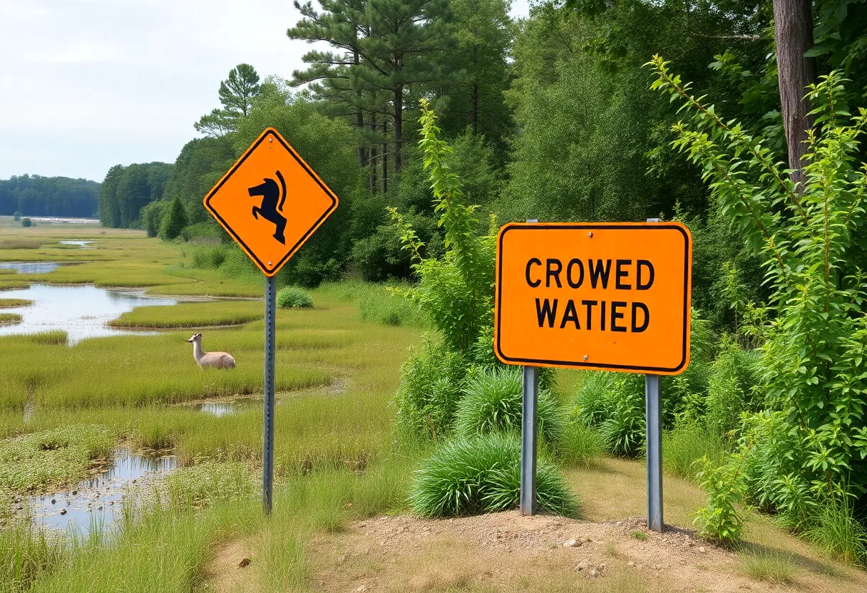 Construction site near wetlands for Mid-Currituck Bridge project