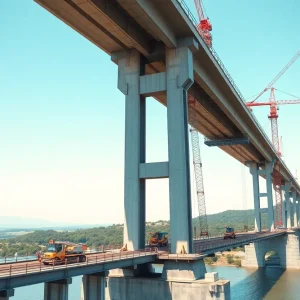 Construction of the new Alligator River Bridge in North Carolina