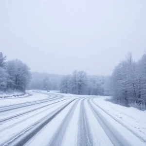 Snow-covered landscape in North Carolina during winter storm