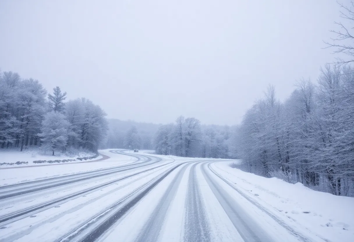 Snow-covered landscape in North Carolina during winter storm