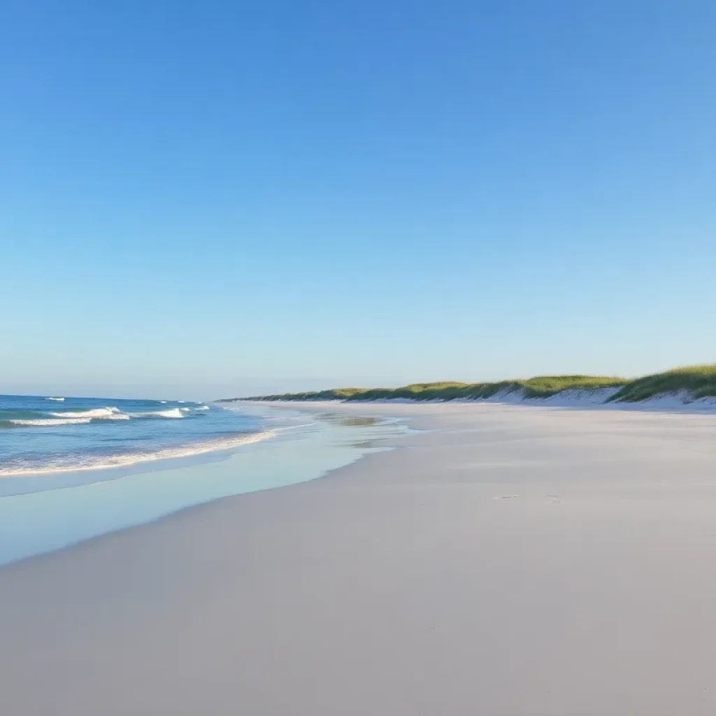 A peaceful beach at Pawleys Island with soft sands and calm waters.