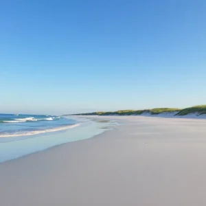 A peaceful beach at Pawleys Island with soft sands and calm waters.