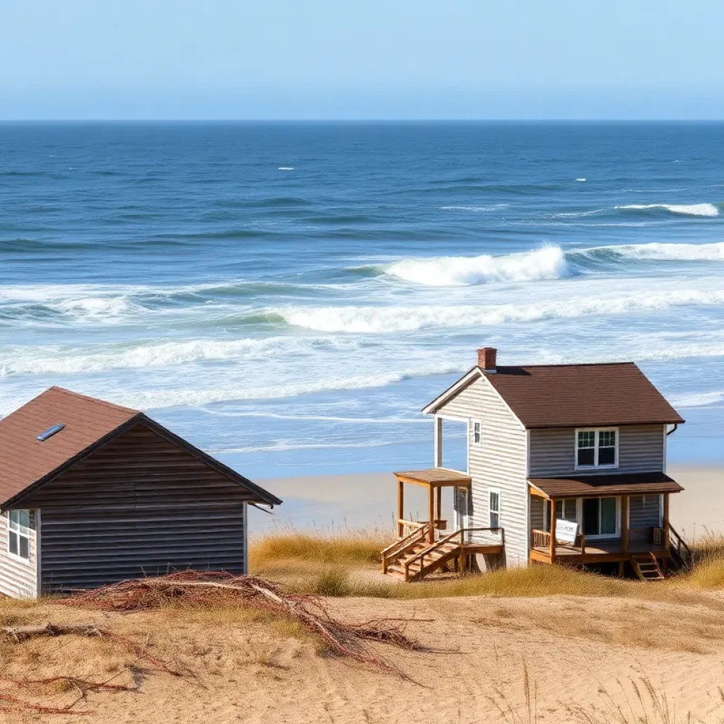 Collapsed home in Rodanthe, North Carolina, due to coastal erosion