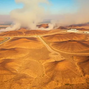 Aerial view of Southern California showing fire-affected areas