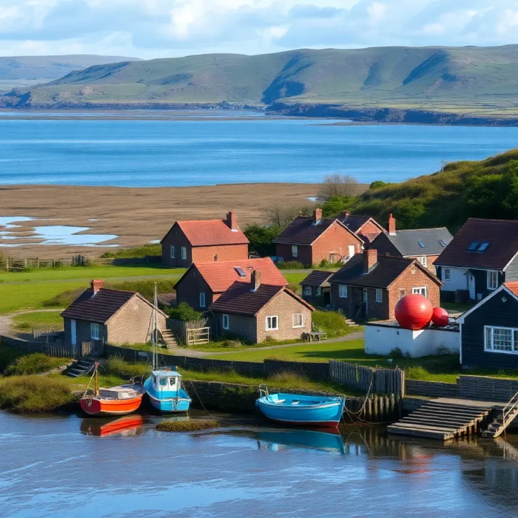 View of Wanchese fishing village with coastal wetlands