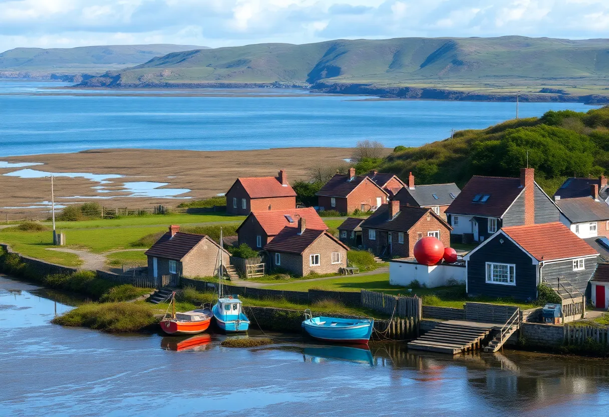 View of Wanchese fishing village with coastal wetlands