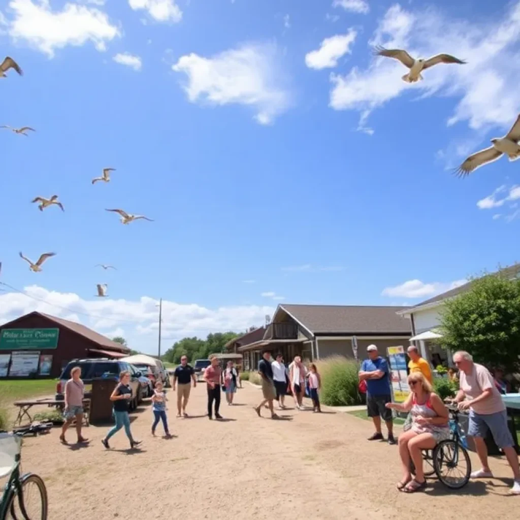 A lively representation of Dare County community activities, including economy and wildlife awareness.